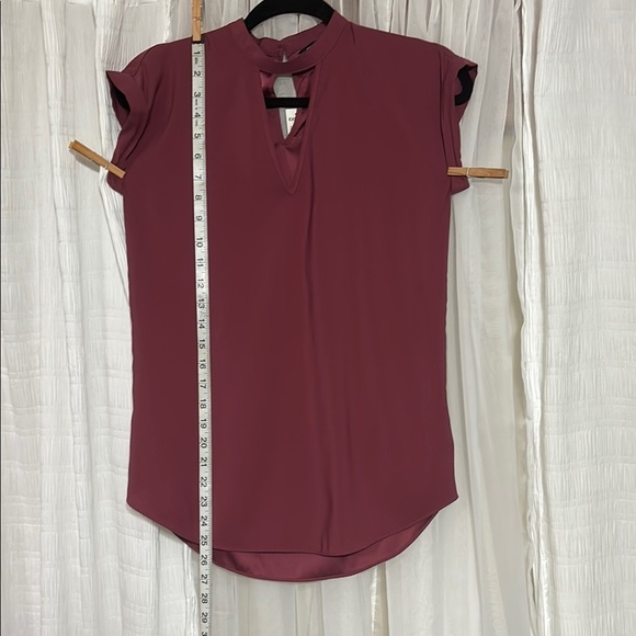 Express Red Pleated Cap Sleeve Blouse with Mandarin Collar - Picture 3 of 8